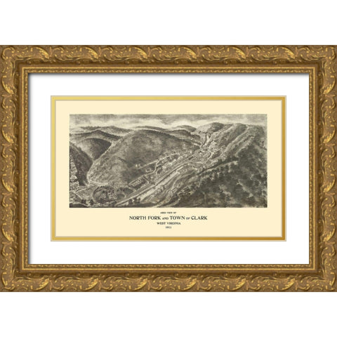 North Fork Clark West Virginia - Fowler 1911 Gold Ornate Wood Framed Art Print with Double Matting by Fowler