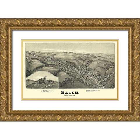 Salem West Virginia - Fowler 1899 Gold Ornate Wood Framed Art Print with Double Matting by Fowler