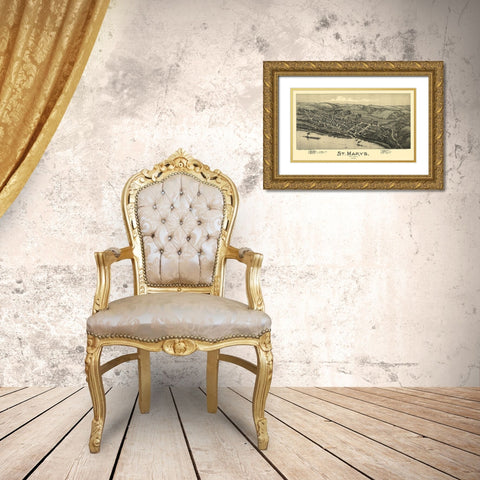 St Marys West Virginia - Fowler 1899 Gold Ornate Wood Framed Art Print with Double Matting by Fowler