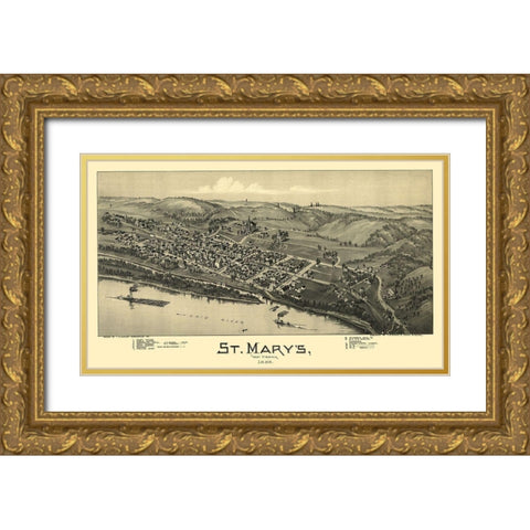 St Marys West Virginia - Fowler 1899 Gold Ornate Wood Framed Art Print with Double Matting by Fowler