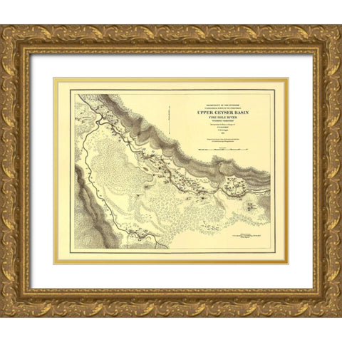 Wyoming Territory Up Geyser Basin Fire Hole River Gold Ornate Wood Framed Art Print with Double Matting by USGS