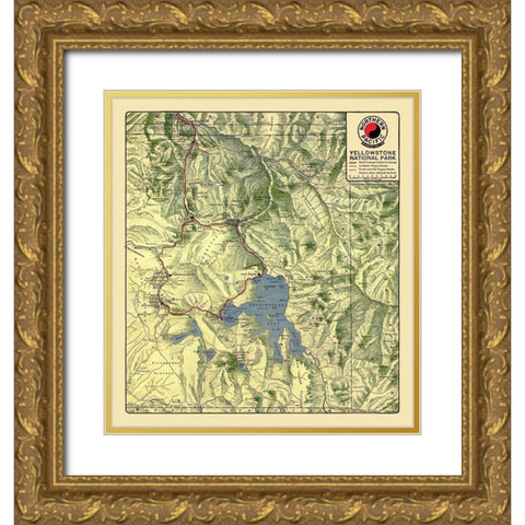 Yellowstone National Park - Northern Pacific 1910 Gold Ornate Wood Framed Art Print with Double Matting by Northern Pacific
