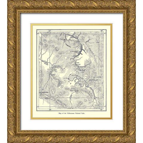 Yellowstone National Park, Wyoming - 1872 Gold Ornate Wood Framed Art Print with Double Matting by Unknown