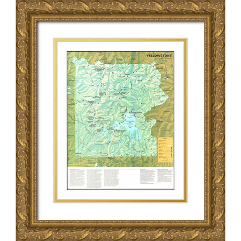 Yellowstone National Park - US Park Services 1972 Gold Ornate Wood Framed Art Print with Double Matting by Park Services