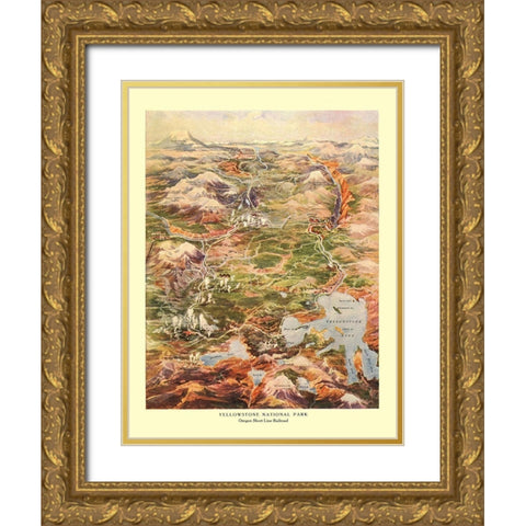Yellowstone Park Short Line Railroad Wyoming Gold Ornate Wood Framed Art Print with Double Matting by Poole