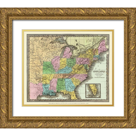 United States - Burr 1833 Gold Ornate Wood Framed Art Print with Double Matting by Burr