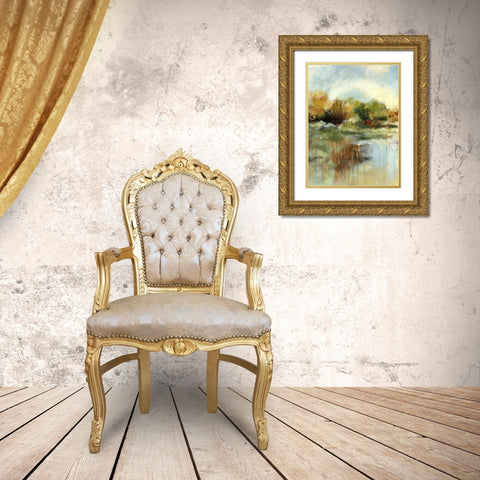 Autumn Pond II Gold Ornate Wood Framed Art Print with Double Matting by Brey