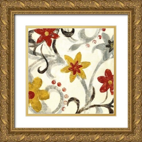 Floral Vines I Gold Ornate Wood Framed Art Print with Double Matting by Brey