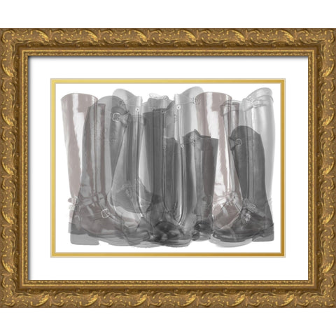 Polo Boots Black and White Gold Ornate Wood Framed Art Print with Double Matting by Bartola