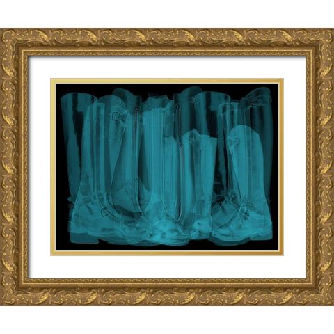 Polo Boots Blue Gold Ornate Wood Framed Art Print with Double Matting by Bartola