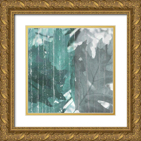Teal Leaf Gold Ornate Wood Framed Art Print with Double Matting by Franklin