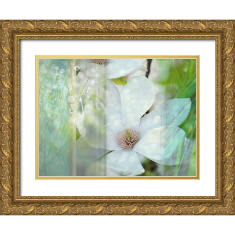 Magnolia Mist Gold Ornate Wood Framed Art Print with Double Matting by Franklin