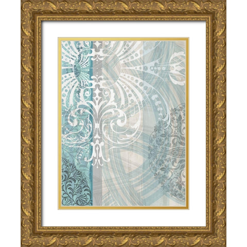 Patterns Teal I Gold Ornate Wood Framed Art Print with Double Matting by Franklin