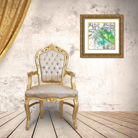 Tree Splatter Green II Gold Ornate Wood Framed Art Print with Double Matting by Franklin