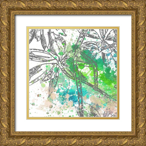 Tree Splatter Green II Gold Ornate Wood Framed Art Print with Double Matting by Franklin