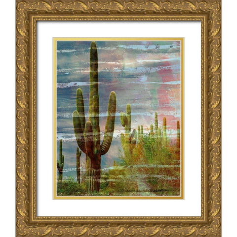 Cactus Landscape I Gold Ornate Wood Framed Art Print with Double Matting by Simons