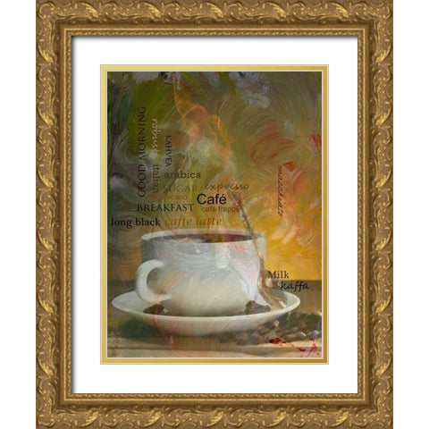 Café Espresso Gold Ornate Wood Framed Art Print with Double Matting by Simons