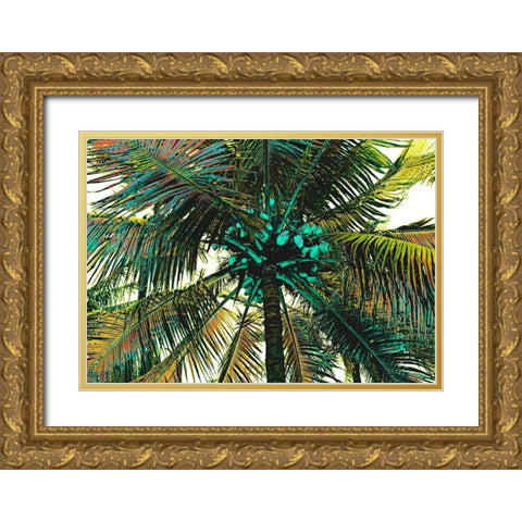 Neon Palm Sunny Gold Ornate Wood Framed Art Print with Double Matting by Simons