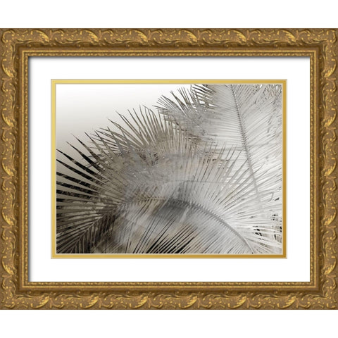 Painted Palm I Black and White Gold Ornate Wood Framed Art Print with Double Matting by Simons