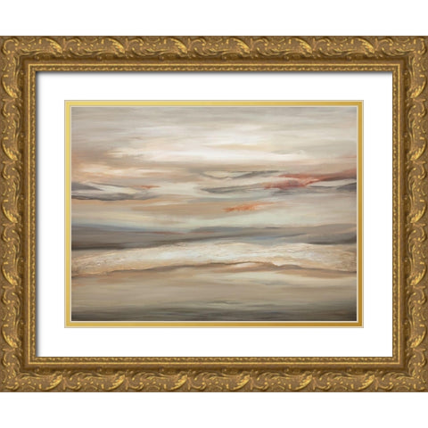 Earthtone Abstract Gold Ornate Wood Framed Art Print with Double Matting by Hinz