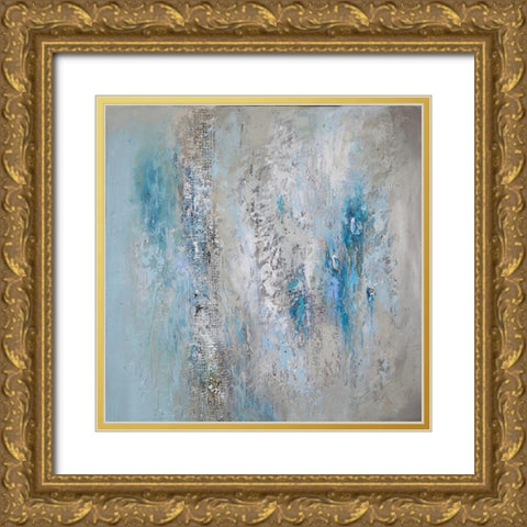 Teal Triptych A Gold Ornate Wood Framed Art Print with Double Matting by Hinz