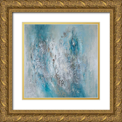Teal Triptych B Gold Ornate Wood Framed Art Print with Double Matting by Hinz