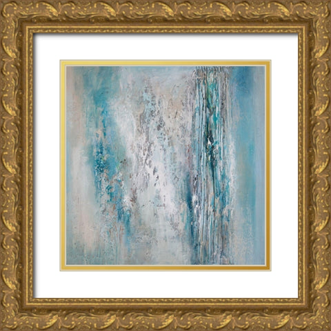 Teal Triptych C Gold Ornate Wood Framed Art Print with Double Matting by Hinz