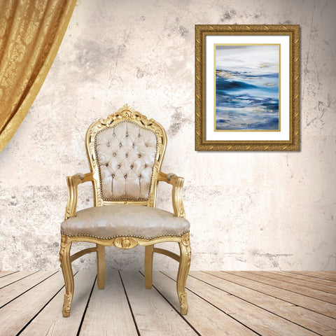 Abstract Seascape Dark Blue Gold Ornate Wood Framed Art Print with Double Matting by Hinz