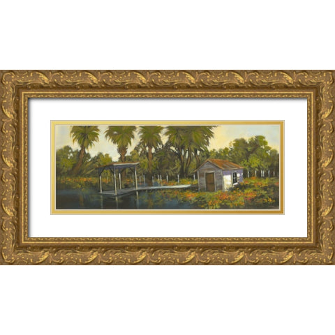 Fishing Hole Gold Ornate Wood Framed Art Print with Double Matting by Larson