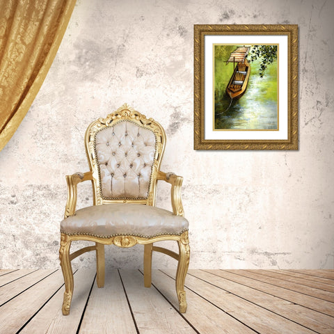 Going Boating On The Lake Gold Ornate Wood Framed Art Print with Double Matting by Larson