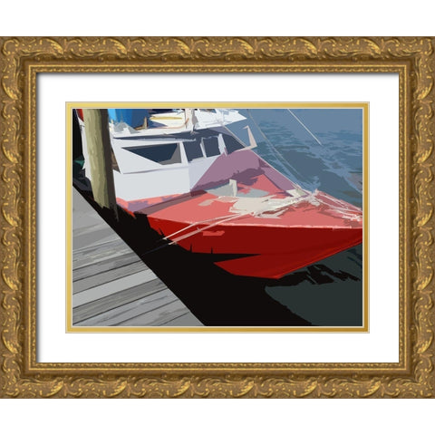Red Boat Gold Ornate Wood Framed Art Print with Double Matting by Mack