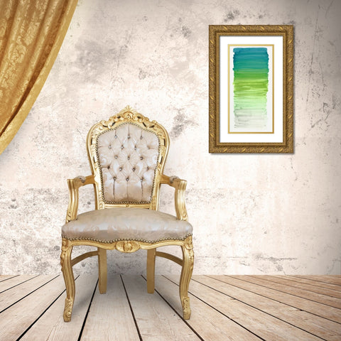 Color Strip Aqua Gold Ornate Wood Framed Art Print with Double Matting by King