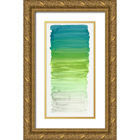 Color Strip Aqua Gold Ornate Wood Framed Art Print with Double Matting by King