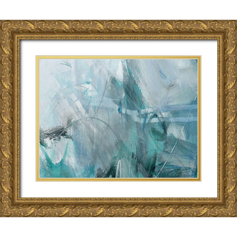 Xpress Blue Gold Ornate Wood Framed Art Print with Double Matting by King