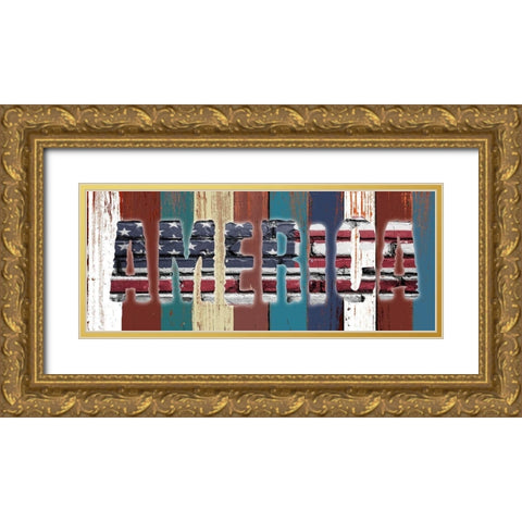 America Gold Ornate Wood Framed Art Print with Double Matting by Phillip, Jamie
