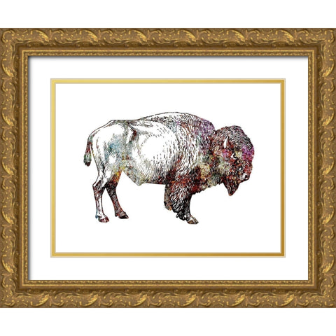 Rustic Bison 5 Gold Ornate Wood Framed Art Print with Double Matting by Phillip, Jamie
