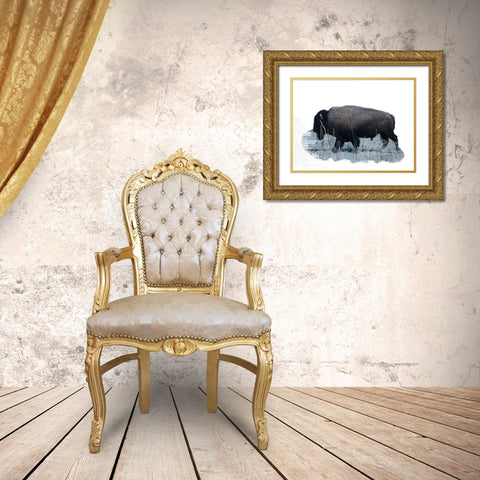 Grazing Buffalo Gold Ornate Wood Framed Art Print with Double Matting by Phillip, Jamie