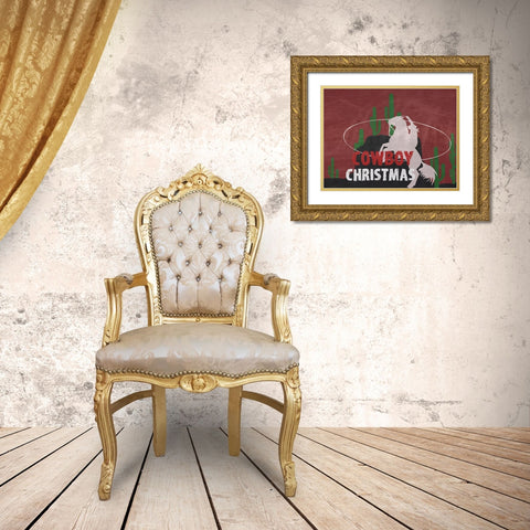 Cowboy Christmas Gold Ornate Wood Framed Art Print with Double Matting by Phillip, Jamie