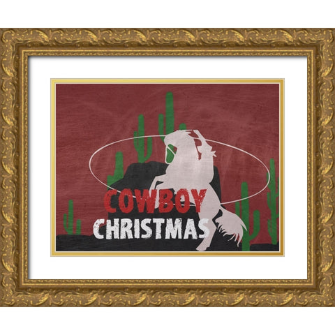Cowboy Christmas Gold Ornate Wood Framed Art Print with Double Matting by Phillip, Jamie