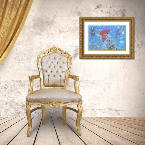 Rooster Gold Ornate Wood Framed Art Print with Double Matting by Phillip, Jamie