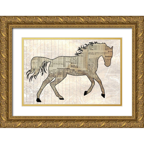 Horsey Gold Ornate Wood Framed Art Print with Double Matting by Phillip, Jamie
