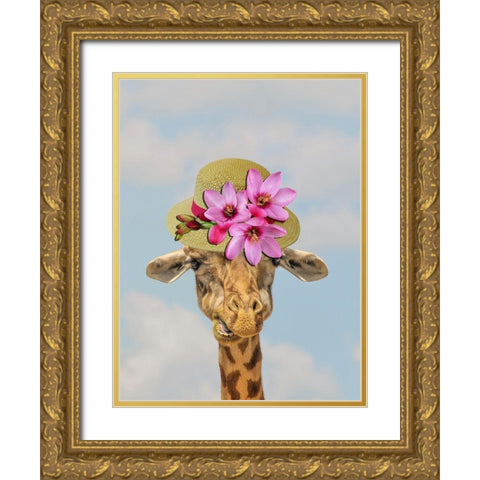 Giraffe Floral 2 Gold Ornate Wood Framed Art Print with Double Matting by Phillip, Jamie