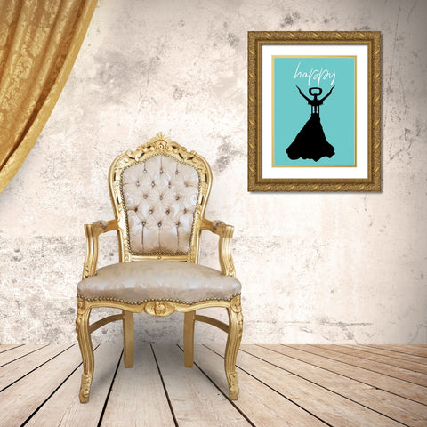 Happy Gold Ornate Wood Framed Art Print with Double Matting by Phillip, Jamie