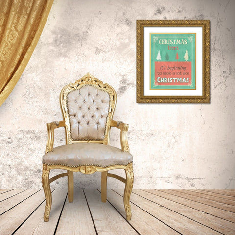 Christmas Trees Gold Ornate Wood Framed Art Print with Double Matting by Phillip, Jamie