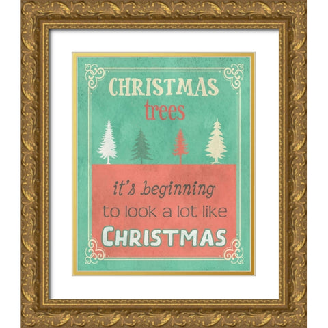 Christmas Trees Gold Ornate Wood Framed Art Print with Double Matting by Phillip, Jamie