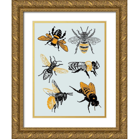 Bees Gold Ornate Wood Framed Art Print with Double Matting by Phillip, Jamie