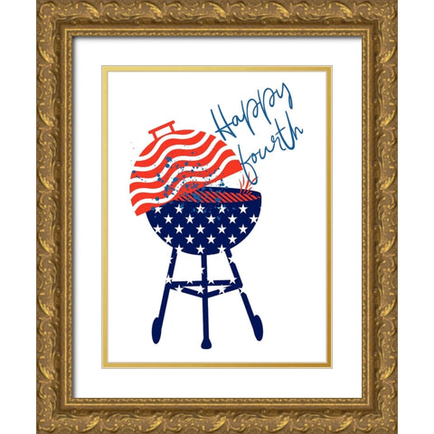 Grill On America Gold Ornate Wood Framed Art Print with Double Matting by Phillip, Jamie