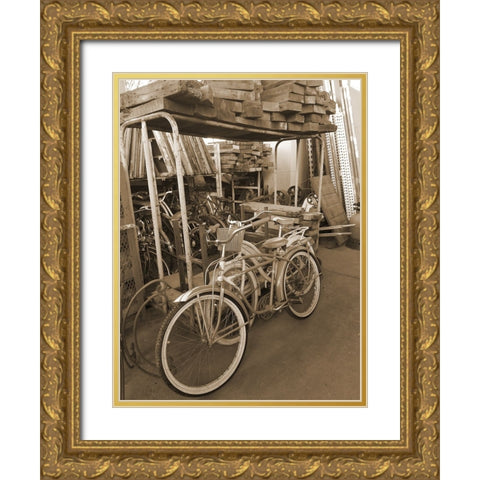 Sepia Bikes Gold Ornate Wood Framed Art Print with Double Matting by Phillip, Jamie