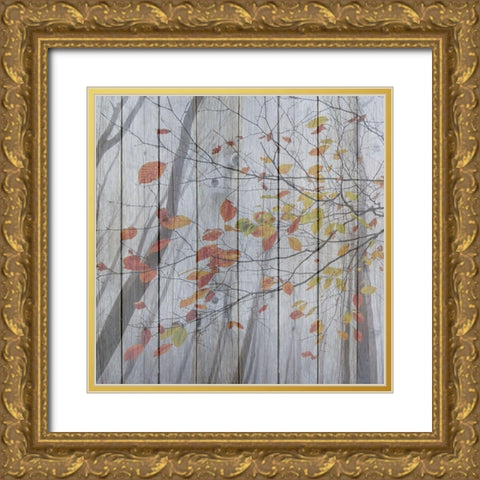Fall Leaves Gold Ornate Wood Framed Art Print with Double Matting by Phillip, Jamie