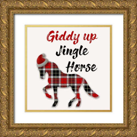 Christmas Horse Gold Ornate Wood Framed Art Print with Double Matting by Phillip, Jamie